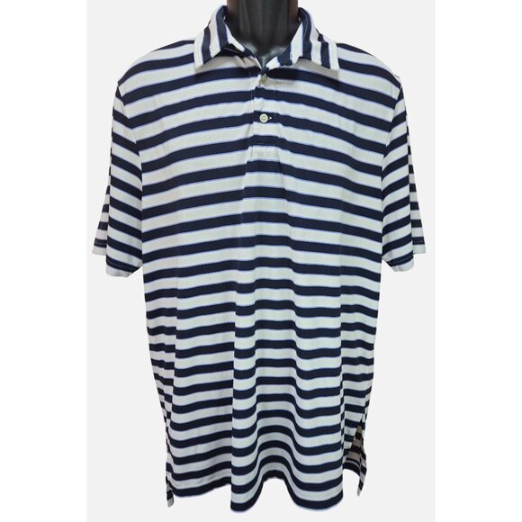 RLX Ralph Lauren Mens Striped Polo Shirt Large Navy Short Sleeve - Picture 1 of 7